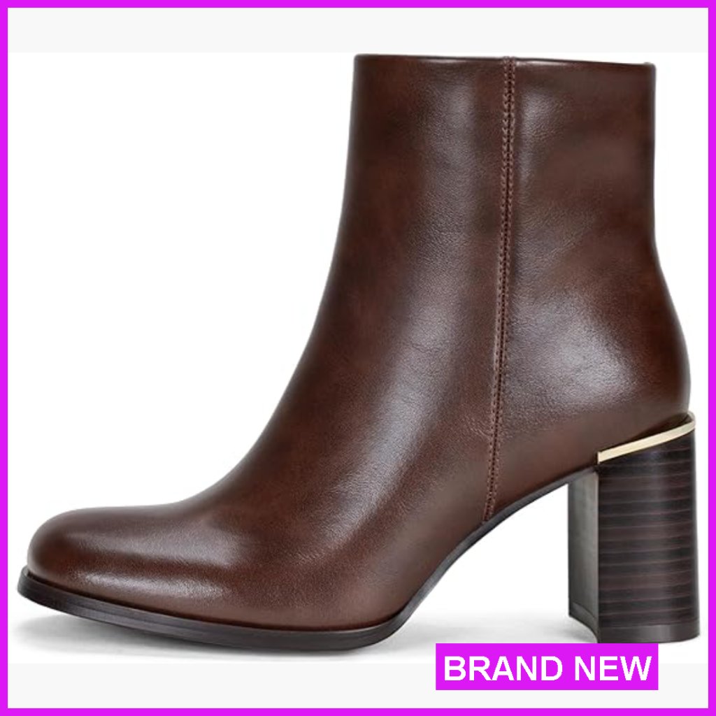 Chunky Block Heel Ankle Boots Soft Square Toe Side Zipper Fashion Booties